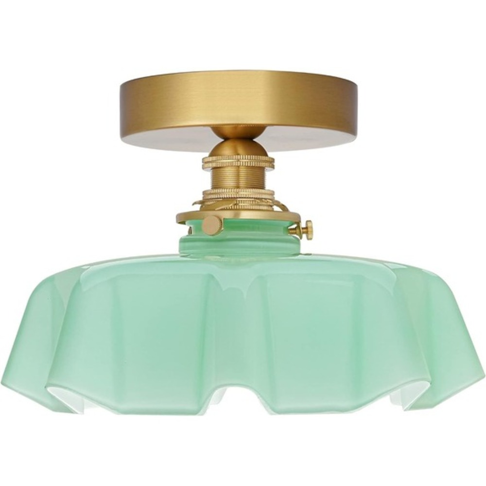 DSMJFU Brass Semi Flush Mount Ceiling Light Green Glass Small Flush Fixture NEW!